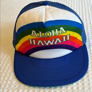 VINTAGE ALOHA HAWAII Rainbow Trucker Hat Royal Blue SnapBack